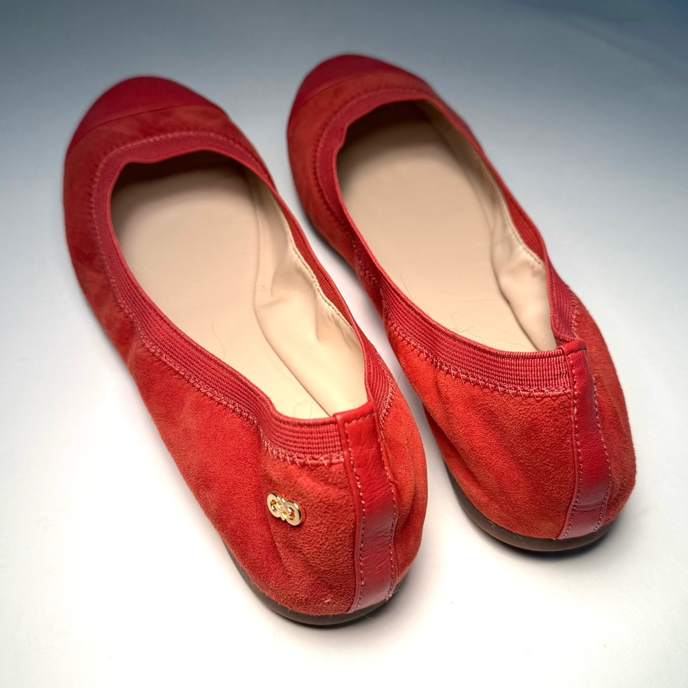 Cole Haan Elbridge Red Suede Ballet Flats Leather Cap Toe Comfort Shoes Size 7 - Picture 4 of 11